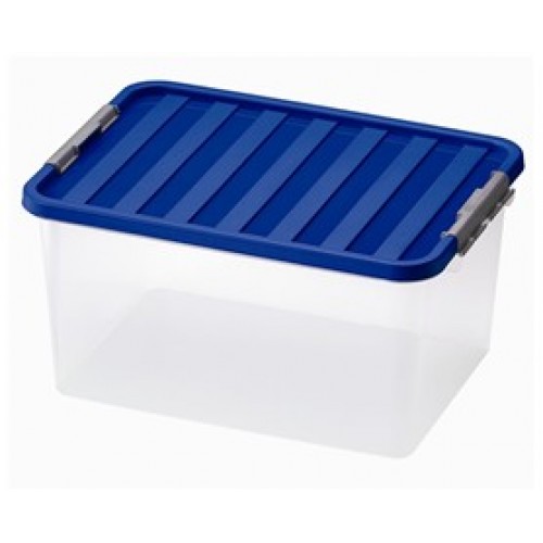 HEIDRUN Box úložný s vekom, 26 x 52 x 36,5 cm, 38 l, transparentná / modrá 1605