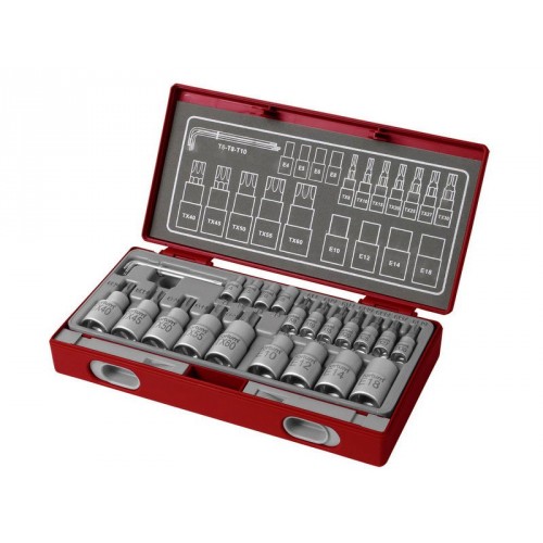 FORTUM kľúče nástrčné a zástrčné TORX, sada 23ks 1/4", 1/2" 4700021