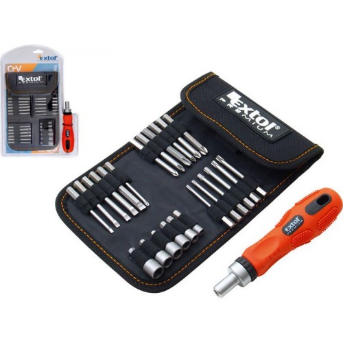 EXTOL PREMIUM skrutkovač s račňou a sadou hrotov 26ks 8819102