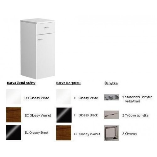 Central Line Fashion Bočná skrinka 350x800x370mm Walnut, úchytka tyčová,čiel. stena White