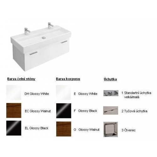 Central Line Fashion Spodná skrinka 1120x381x435mm White,úchytka štvorec, čel.stěna Walnut