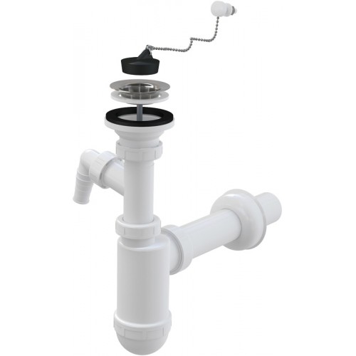 ALCAPLAST Sifón umývadlový priem. 40 s prípojkou a nerez mriežkou priem. 63,retiazka A41PR