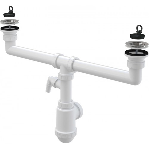 ALCAPLAST Sifón pre dvojdrez s nerezovými mriežkami priemer 70mm a prípojkou A449P
