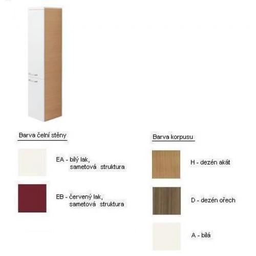 Lifetime Vysoká skrinka 350x1720x380 mm, s hmat, pánty vpravo, červený lak, dezén agát