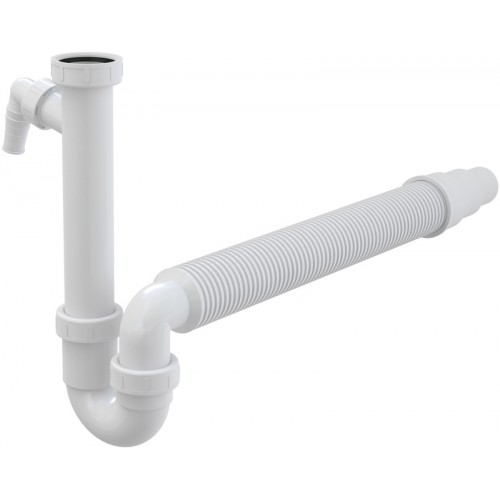 ALCAPLAST Sifón trubkový s prevlečnou maticou 6/4 ", prípojkou a flexi hadicou A83 O50/40