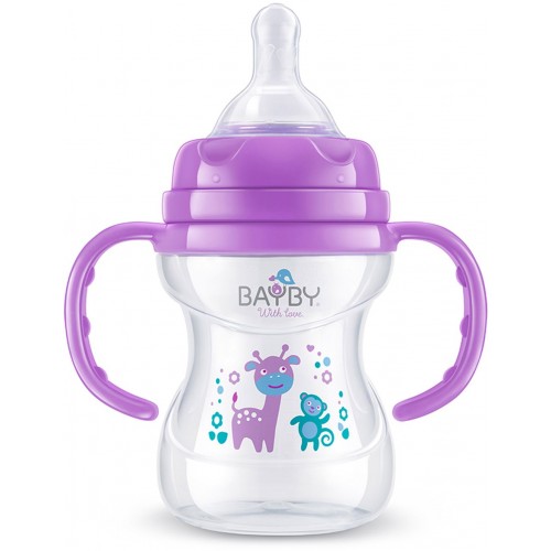 BAYBY BFB 6105 Dojčenská fľaša s úchytmi 150ml fialová 6m + 42002145