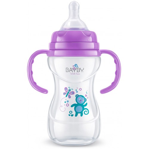 BAYBY BFB 6107 Dojčenská fľaša s úchytmi 240ml fialová 6m + 42002147 BAYBY BFB 6107 Dojčenská fľaša s úchytmi 240ml fialová 6m + 42002147
