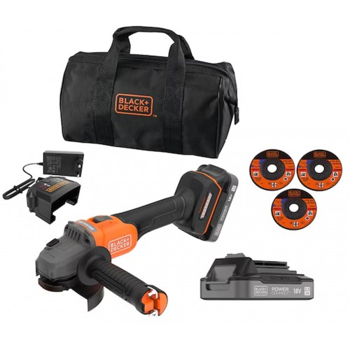Black & Decker BCG6L8D2S Aku bezuhlíková uhlová brúska (18V/2x2,0Ah), 3x kotúč a taška