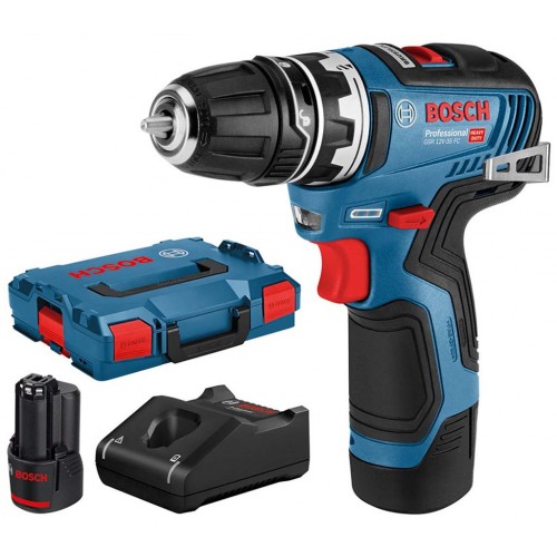 BOSCH GSR 12V-35 FC Aku vŕtací skrutkovač, L-BOXX, 2x aku 3,0 Ah, kľučovadlo 06019H3001