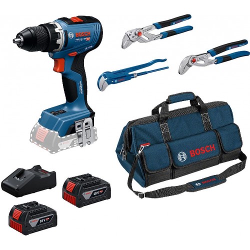 BOSCH GSR 18V-65 PROFESSIONAL Aku vŕtací skrutkovač, 3 inštalatérske kliešte 0615A5007J