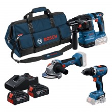 BOSCH GSR+GWS+GBH+2×GBA18V 4.0 Ah+GAL 18V-40 18V Sada 3 ks 18V náradia 0615A50094