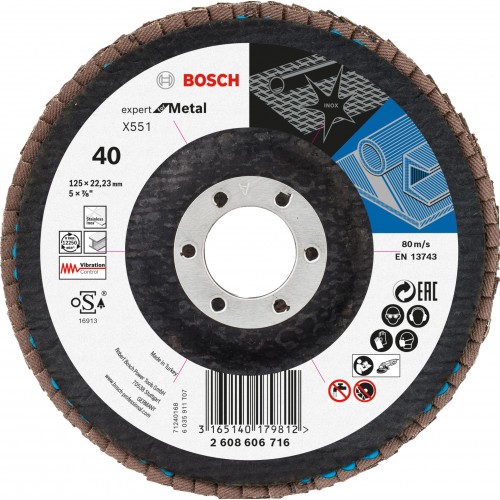 BOSCH Expert for Metal Lamelový brúsny kotúč X551, 125x22,23mm, 40, 2608606716 BOSCH Expert for Metal Lamelový brúsny kotúč X551, 125x22,23mm, 40, 2608606716