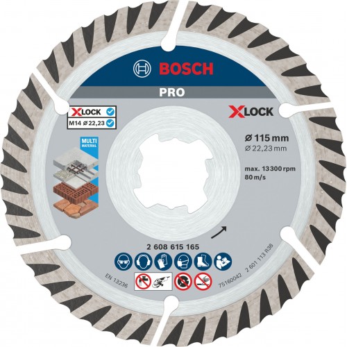 BOSCH Diamantový rezací kotúč PRO Multi Material, 115 x 22,23 mm, X-Lock, 2 ks 2608615285