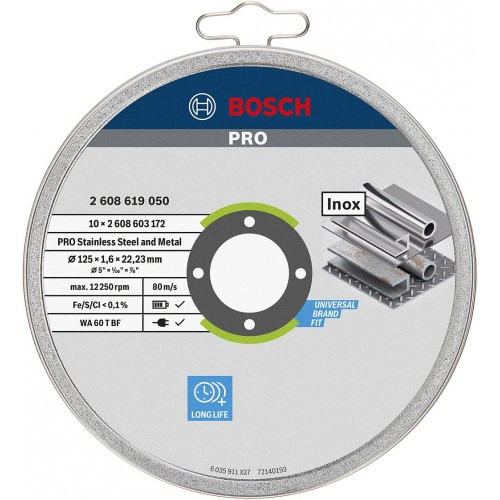 BOSCH Rezací kotúč PRO Stainless Steel and Metal, 125 x 1,6 x 22,23 mm 2608619050