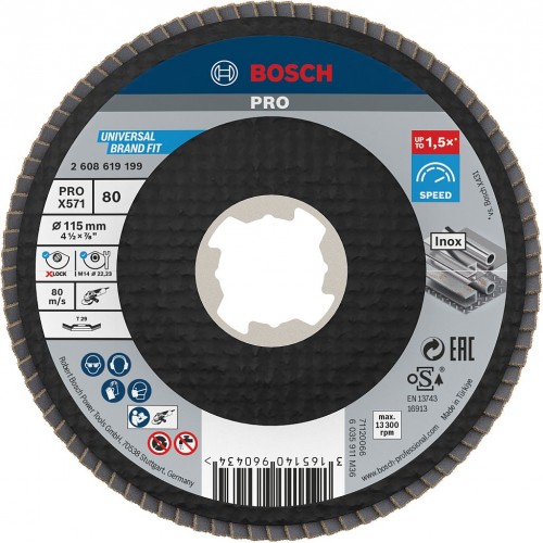 BOSCH Lamelový brúsny kotúč PRO X571, zalomený, 115 mm, G80, X-Lock 2608619199