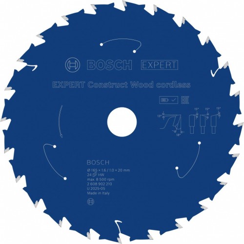 BOSCH Pílový kotúč EXPERT Construct Wood cordless, 165 x 1,6/1 x 20 mm, T24 2608902210