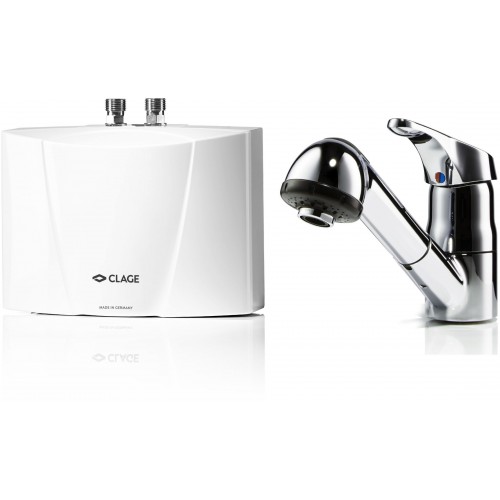 CLAGE M7 EKA Prietokový ohrievač vody 6,5 kW 400 V + páková stojanková batéria 1500-17226
