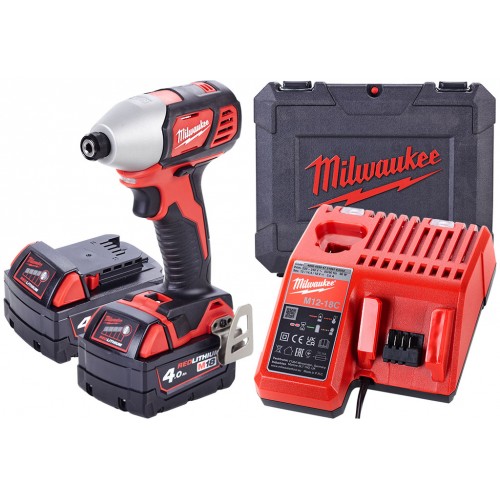 Milwaukee M18 BID-402C Aku rázový uťahovák 2x4.0 Ah, Kufr 4933443580