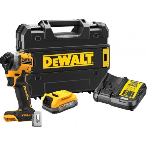 DeWALT DCF850E1T Aku rázový uťahovač 1/4" (208Nm/18V/1x1,7Ah PowerStack) kufor Tstak