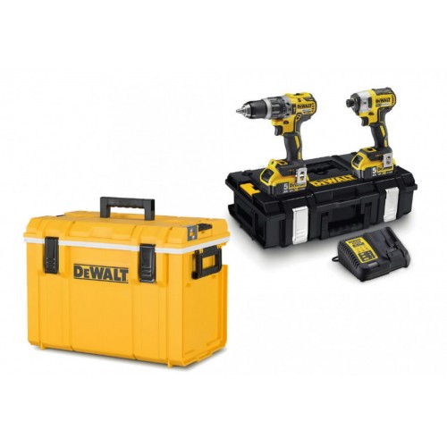 DeWALT DCK266P2C Kombo sada Vŕtačka + Rázový uťahovák+2 x 5,0 Ah, nabíjačka+Chladiaci box