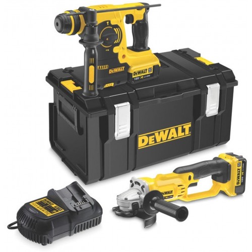 DeWALT DCK271M2 Combo sada 18 V Kladivo SDS-PLUS + Uhlová brúska 2 x 4,0Ah, Thoung box