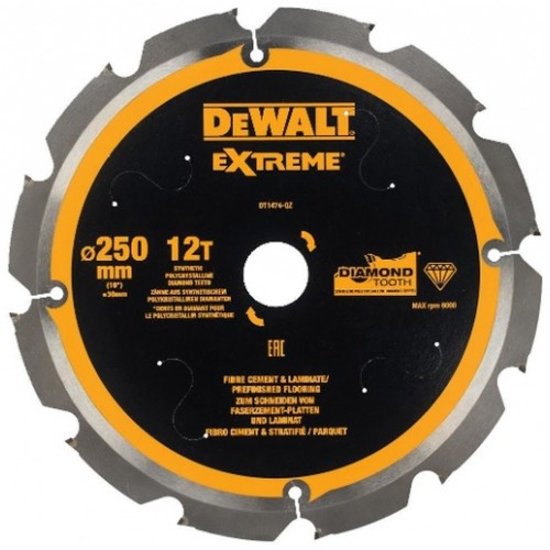 DeWALT DT1474 Rezný kotúč na cementovo-vláknité dosky, 250 x 30 mm, 12 zubov