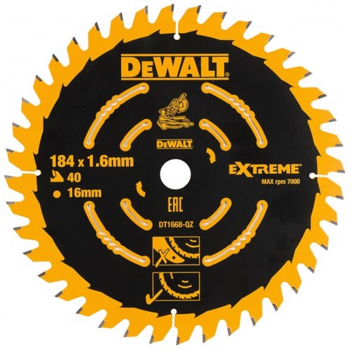 DeWALT DT1668 Pílový kotúč 184x16mm 40zubov ABT +7°