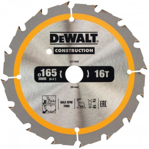 DeWALT DT1948 Pílový kotúč 165 x 20 mm, 16 zubov, ATB 20°