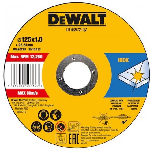 DeWALT DT43972-QZ Rezný kotúč na nerez 125 x1 x 22,2mm 10ks DeWALT DT43972-QZ Rezný kotúč na nerez 125 x1 x 22,2mm 10ks