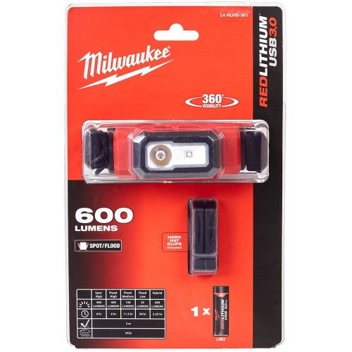 Milwaukee L4 HL-VIS-301 Čelová lampa s vysokou viditeľnosťou a USB nabíjaním 4933479768 Milwaukee L4 HL-VIS-301 Čelová lampa s vysokou viditeľnosťou a USB nabíjaním 4933479768