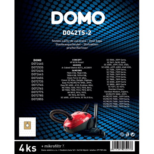 DOMO Vrecká do vysávača 4 ks, textilné, 4 l DO42TS-2