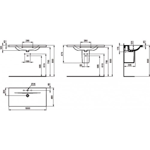IDEAL Standard CONNECT nábytkové umývadlo s otvorom 100 x 49 x 17 cm, E812601