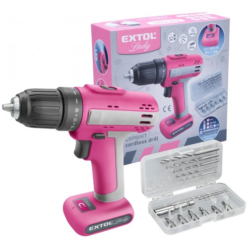 EXTOL LADY vŕtací skrutkovač aku, ružový, 12V Li-ion, 1500mAh 402402