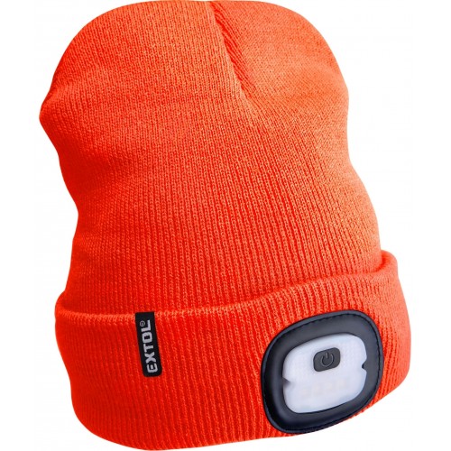 EXTOL LIGHT čiapka s čelovkou 4x25lm, USB nabíjanie, fluorescenčná oranžová, ECONOMY 43455
