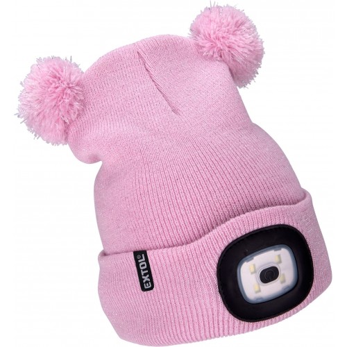 EXTOL LIGHT čiapka s čelovkou 4x25lm, USB nabíjanie,ružová s trblietkou a brmbolcami 43458