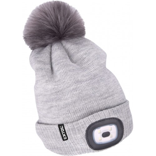EXTOL LIGHT čiapka s čelovkou 4x45lm, USB nabíjanie, svetlo šedá s brmbolcom, 43465