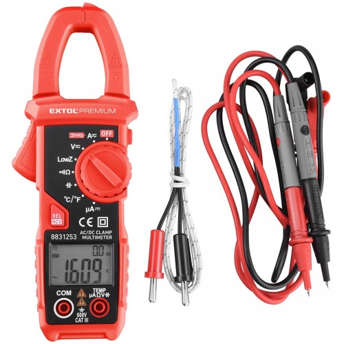 EXTOL PREMIUM multimeter digitálny,kliešťový,AC/DC prúd a napätie,True RMS, LowZ 8831253