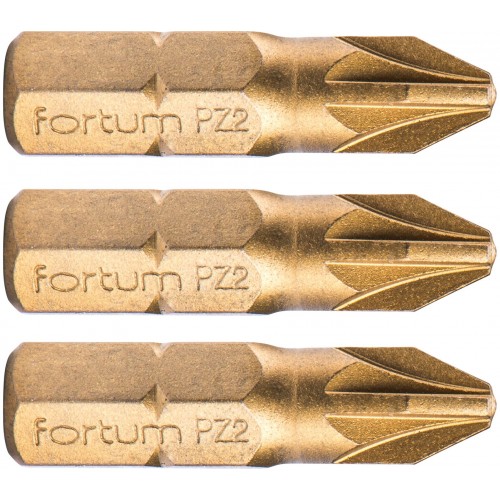 FORTUM-KITO hrot krížový Pozidriv, sada 3ks, PZ 2x25mm, titán. úprava, S2 4741372 FORTUM-KITO hrot krížový Pozidriv, sada 3ks, PZ 2x25mm, titán. úprava, S2 4741372