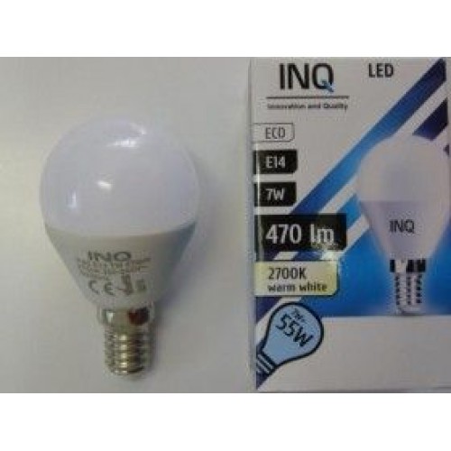 INQ LED žiarovka, E14 ilum.7W P45, teplá biela IN714036