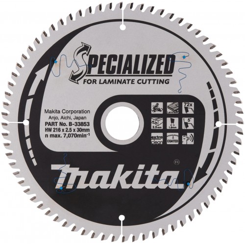 MakitaB-33853 - Pilový kotúč na lamino SPECIALIZED 216x2,5x30 mm 72Z = old B-29474