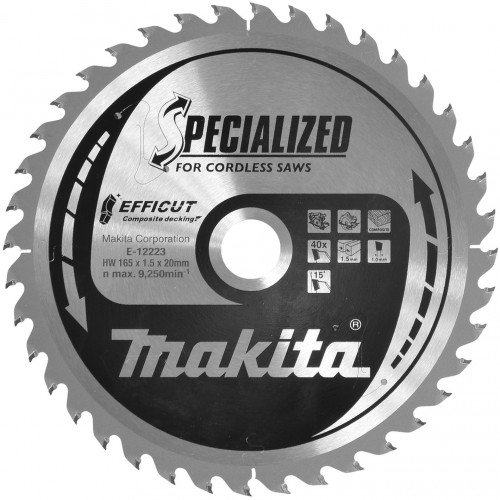 Makita E-12223 Pílový kotúč Efficut na kompozitné drevo 165 × 1,5 × 20 mm, 40 zubov Makita E-12223 Pílový kotúč Efficut na kompozitné drevo 165 × 1,5 × 20 mm, 40 zubov