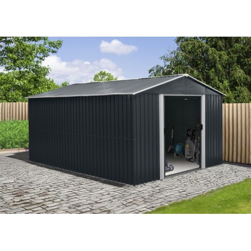Riwall PRO RMSA 12x10 Anthracite - záhradný domček kovový 3 x 3,7 m SD-X1210-H170C-A