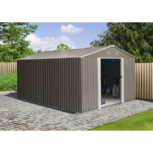 Riwall PRO RMSA 12x10 Brown - záhradný domček kovový 3 x 3,7 m SD-X1210-H170C-B