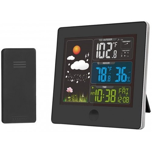SOLIGHT meteostanice, farebný LCD, teplota, vlhkosť, RCC, čierna TE80