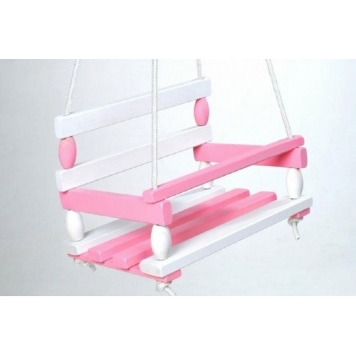 Hojdačka drevo, bielo-ružová, 38x30cm, nosnosť 200kg, v sáčku