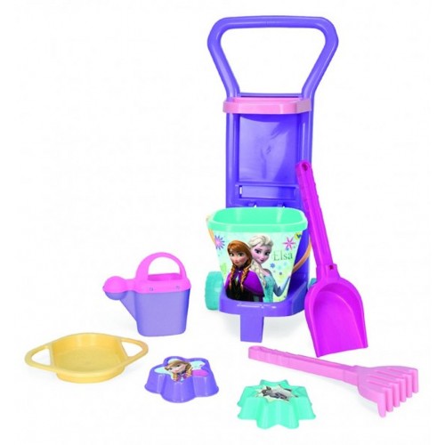 Vozík na pláž sada na piesok plast 59cm Ľadové kráľovstvo / Frozen v sieťke Wader