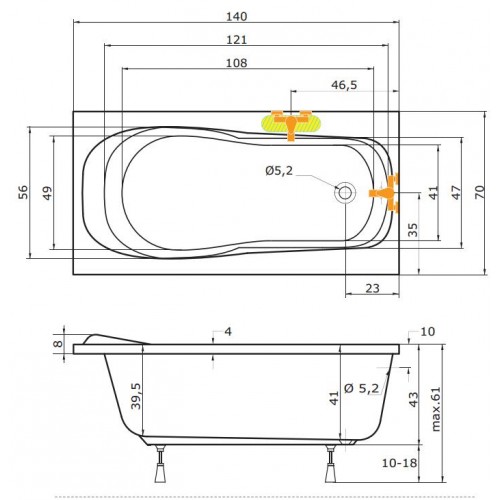 TEIKO Vaňa Alea obdĺžniková 140 x 70 cm - HTP systém BASIC V213140N04T01011