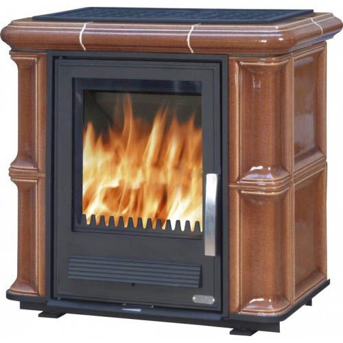ABX Bavaria L 4634-7, Kachľové pece na drevo s liatinovou vložkou, hnedá, bez sokla