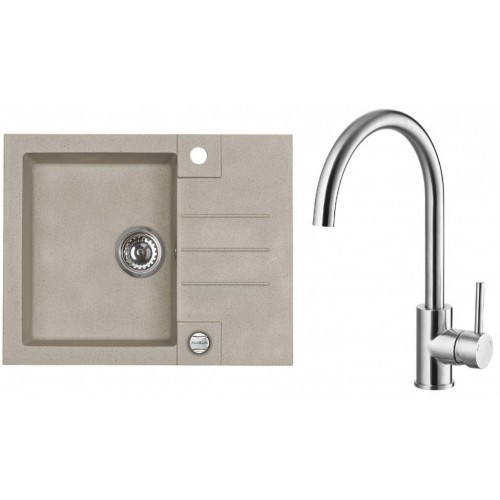 ALVEUS Set ROCK 30 drez 595x475 mm + batéria ELZA, Pebble 02 + kartáčovaná oceľ