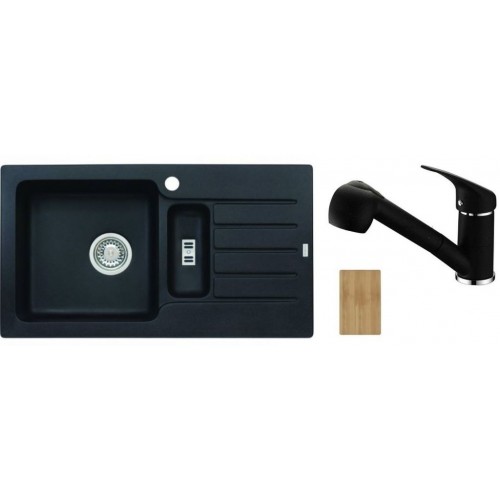 ALVEUS set drez Niagara 70 black + batérie Bora Bora black + doska na krájanie Zadarmo ALVEUS set drez Niagara 70 black + batérie Bora Bora black + doska na krájanie Zadarmo